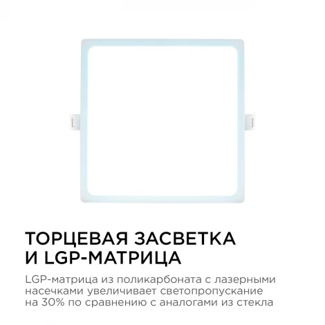 Потолочный встраиваемый светильник светодиодный квадратный 220В 20Вт 1600лм встроенный изолированный драйвер 6500K Apeyron 06-60