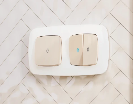 Комплект механизма 1-кл выключателя с самовозвратом с подсветкой 10000K Ambrella Volt OMEGA MO302060 Бежевый глянец QUANT (OP3020, VM113, G17B)