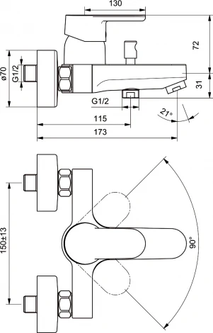 Смеситель Ideal Standard Ceraplan III B0718AA для ванны с душем