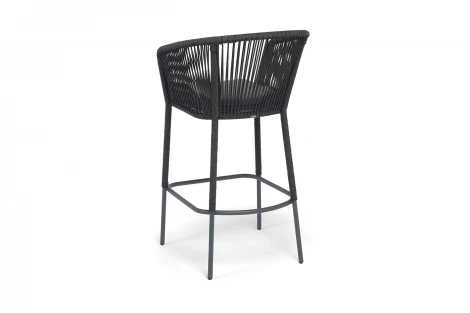 "Марсель" стул барный плетеный из роупа, каркас из стали темно-серый (RAL7024) муар, роуп темно-серый круглый, ткань темно-серая 027 NEW 4SIS MAR-BCH-st002 RAL7024 Mua D-grey(D-gray027)