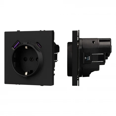 Розетка ARL NOBE зк со шторками с USB тип А+С софт-тач черный оникс SCT-MUAC-SFPL-BK (250V, 16A) (Arlight,) 054285(1)