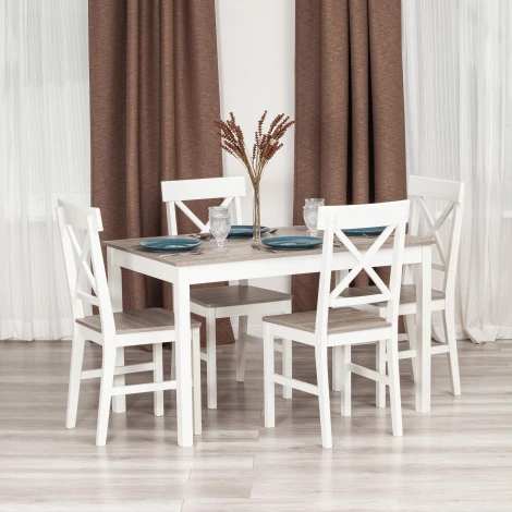 Обеденный комплект Хадсон (стол + 4 стула)/ Hudson Dining Set (mod.0104) (МДФ /Белый,Серый)