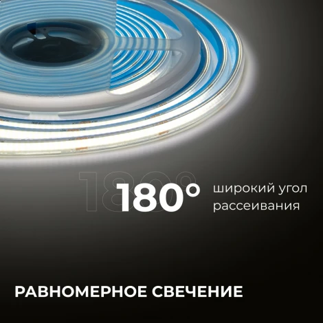 Светодиодная лента 24В 12Вт/м COB, 320д/м IP65 в пвх 1000Лм/м ширина подложки 8мм, 5м CRI 90+ 4000К Apeyron 00-391