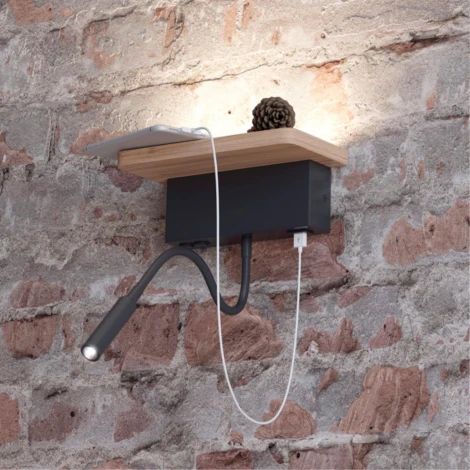 Настенный светильник с полкой на гибкой ножке для чтения с usb Odeon Light Woody 3868/8WL (LED, 220V, выключатель)