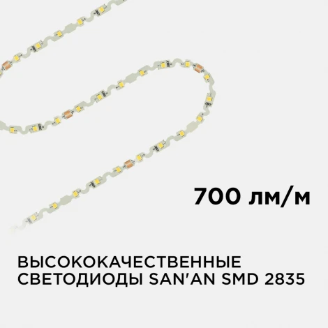 Светодиодная лента 24В 8Вт/м SMD2835 60д/м IP20 700Лм/м подложка S-типа 6мм, 5м 4000К Apeyron 00-350