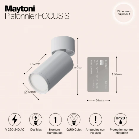 Потолочный светильник FOCUS S GU10 1x10Вт Maytoni Technical C050CL-U-1W (220V, круглые)