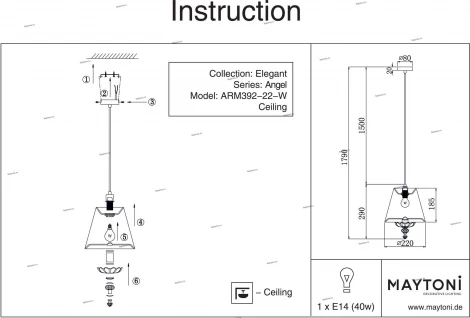 Подвесной светильник Maytoni Angel ARM392-22-W