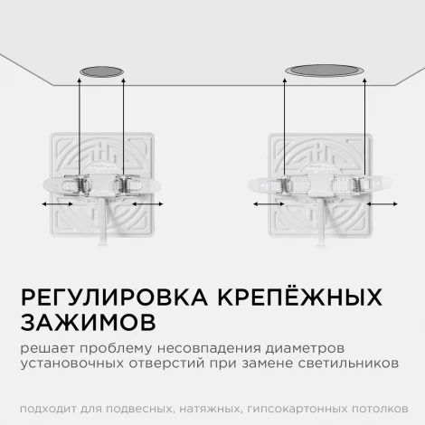 Встраиваемый светодиодный светильник безрамочный 12Вт (8Вт+4Вт) 1020Лм 4000К IP20 квадрат, 3 режима свечения, регулировка под посадочное отверстие 55-105мм, ал. корпус Apeyron 06-114