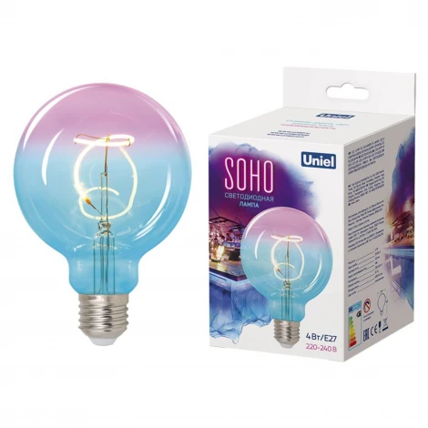 Лампочка светодиодная шар разноцветная E27 4W 2250K Uniel LED-SF01-4W/SOHO/E27/CW BLUE/WINE GLS77TR