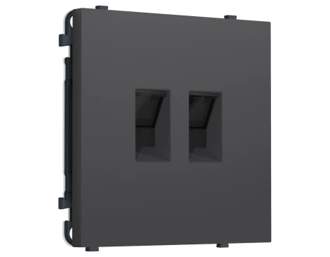 Комплект механизма розетки Ethernet RJ-45 двойной с защитной шторкой (Графит Мягкое касание) Ambrella Volt QUANT PRO MS912110