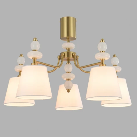 Потолочная люстра на штанге Lumion Aneta 8411/5C латунь/белый, металл/стекло/текстиль Е14 5*40W 220V