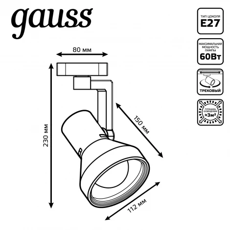 Трековый светильник однофазный 220V Gauss TR005