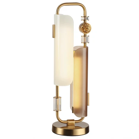 Настольная лампа Odeon Light Lion 5467/10TL белый/коричневый/античная бронза/металл/стекло/декор металл LED x 10W (5W*2) 3000K