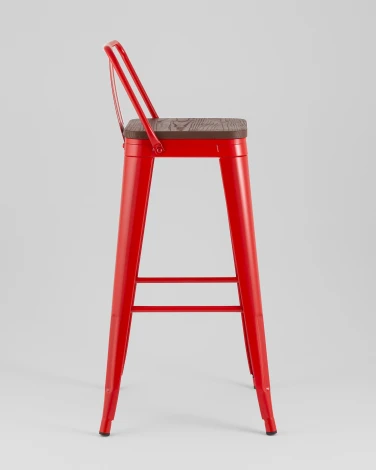 Стул барный TOLIX со спинкой красный глянцевый + темное дерево KD Stool Group УТ000042113