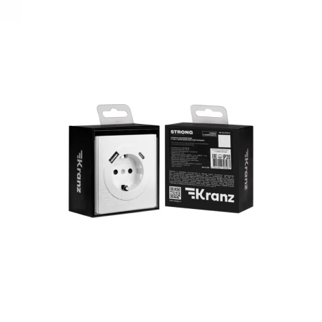 Розетка 1-ая с/з с/у з/ш 16А с USB A+C быстрой зарядки 5В/3А жемчуг Kranz Strong KR-78-0704-4