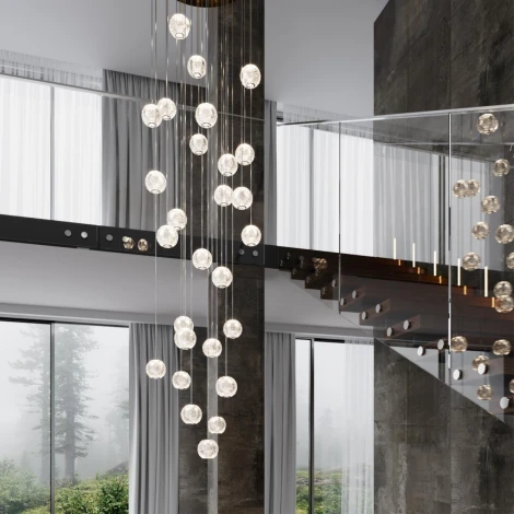 Подвесная люстра большая каскадная Crystal 5008/120L Odeon Light (LED, 220V, на проводе)