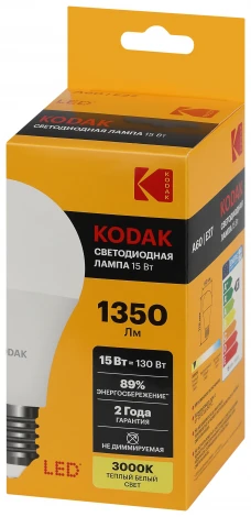 Светодиодная лампа Kodak LED A60-15W-830-E27 K 15Вт груша теплый белый свет Е27 (Б0057608)