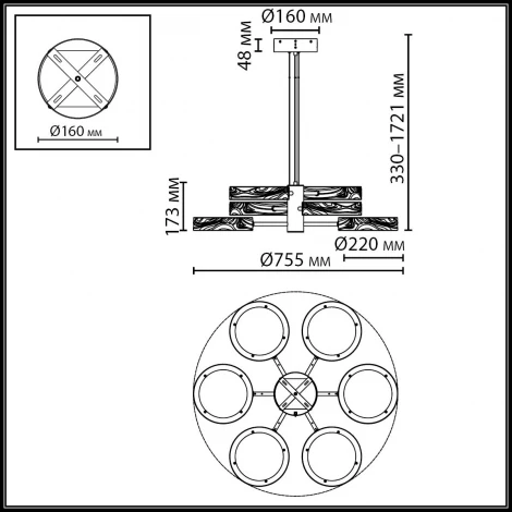 Подвесна люстра светодиодная Odeon Light Riviera 5451/99LB черный/никель/металл/керамика/акрил LED 99W 2000К/3000K/4000K