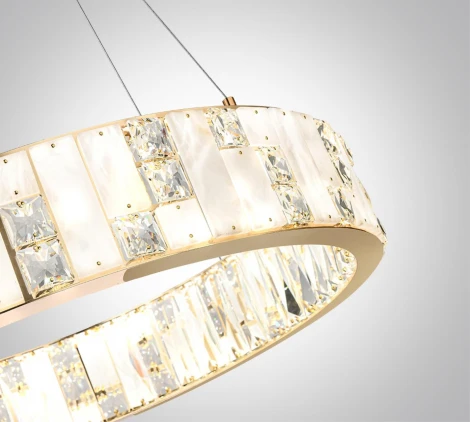 Подвесной светильник Odeon Light Crossa 5072/80L золото/прозрачный/белый/металл/хрусталь/алебастр LED 80W 3700K (220V, кольцо)
