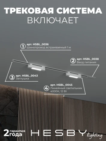 Трековая система в сборе встраиваемая однофазная 220V Hesby Lighting №1 однофазная накладная Skylite HSBL_kompl_S001_VI1W4K
