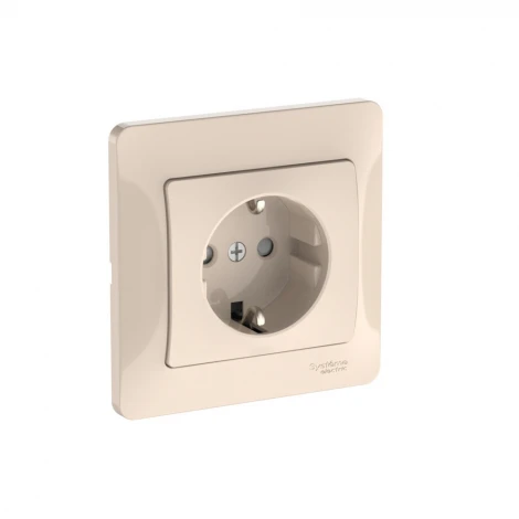 Розетка с заземлением и шторками (бежевый) Systeme Electric GSL000244S
