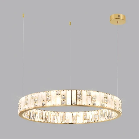 Подвесной светильник Odeon Light Crossa 5072/100L золото/прозрачный/белый/металл/хрусталь/алебастр LED 100W 3700K (220V, кольцо)