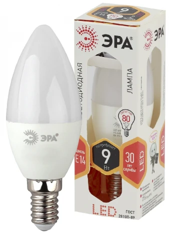 Лампочка светодиодная E14 9W ЭРА LED B35-9W-827-E14