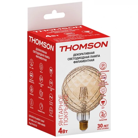 Лампочка светодиодная филаментная прозрачный шар E27 4W Thomson Deco Carat TH-B2193