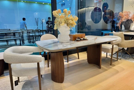 Стол ВЕСТБЕРГ (WESTBERG) 180 КАЛАКАТТА (GLOSS CALACATTA GOLD SOLID CERAMIC) / Орех натур, ®DISAUR M-City 64823