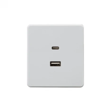 Розетка USB-A+Type-C 3А с функцией быстрой зарядки перламутр Kranz Round KR-78-0734-1