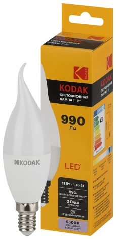 Светодиодная лампа Kodak LED BXS-11W-865-E14 K 11Вт свеча на ветру холодный дневной свет Е14 (Б0057637)