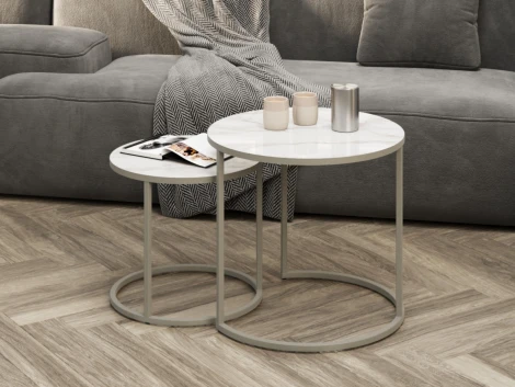 Комплект журнальных столов Слайн Верона керамогранит 40/50 белый глянец/титан 5577819201