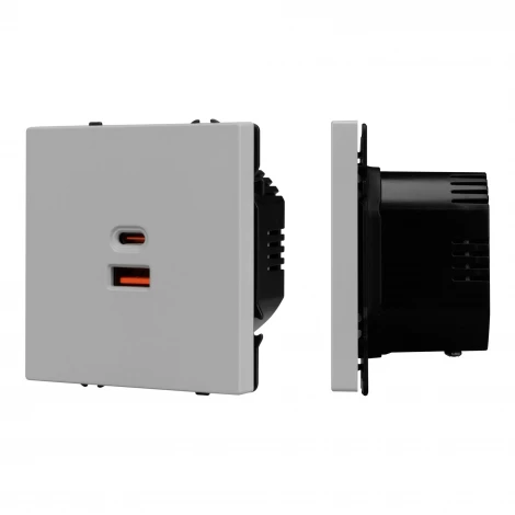 Розетка тип A+C софт-тач никель ARL NOBE USB SCT-MUAC-SFPL-FC-IS (65W, QC3) (Arlight,) 059447(1)