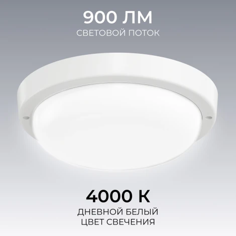 Настенно-потолочный светильник светодиодный герметичный 12Вт 900лм 4000К IP65 круг, белый OGM О28-05
