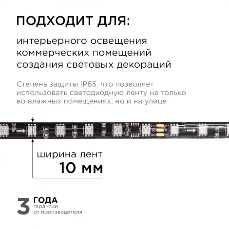 Комплект адресной светодиодной ленты 24В 14,4Вт/м SMD5050 60д/м IP65 ширина подложки 10мм(черная) 2м, RGB с аксессуарами Apeyron 10-97