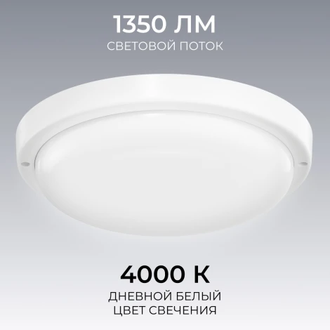 Настенно-потолочный светильник светодиодный герметичный 18Вт 1350лм 4000К IP65 круг, белый OGM О28-09