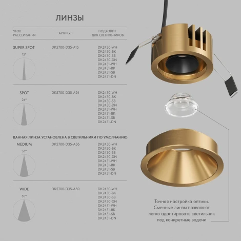 Встраиваемый светильник точечный Denkirs Shine Glow DK2431-SB сатинированная латунь