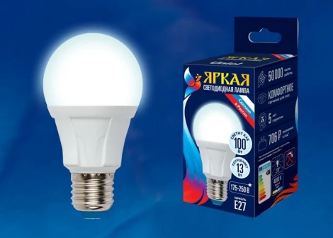 Лампочка светодиодная шар белая E27 13W 4000K Uniel LED-A60 13W/4000K/E27/FR PLP01WH