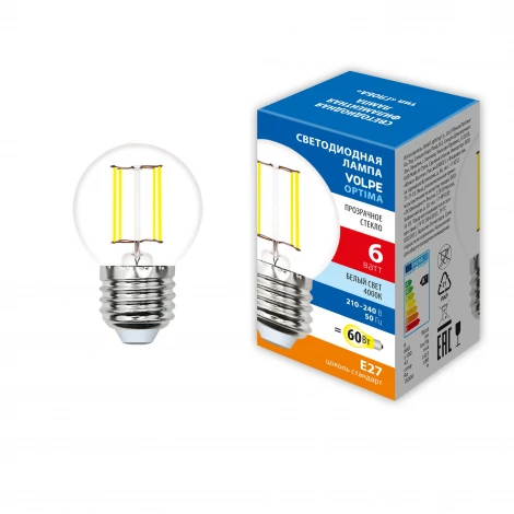 Лампочка светодиодная филаментная Volpe LED-G45-SLF LED-G45-6W/4000K/E27/CL/SLF