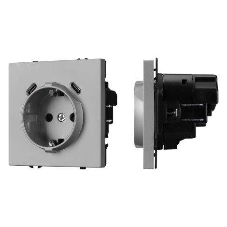 Розетка ARL NOBE зк со шторками с USB тип C+С софт-тач никель SCT-MUCC-SFPL-IS (250V, 16A) (Arlight,) 061817(1)