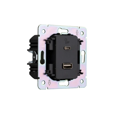 Розетка USB-A+Type-C 3А с функцией быстрой зарядки шелк Kranz Round KR-78-0734-7