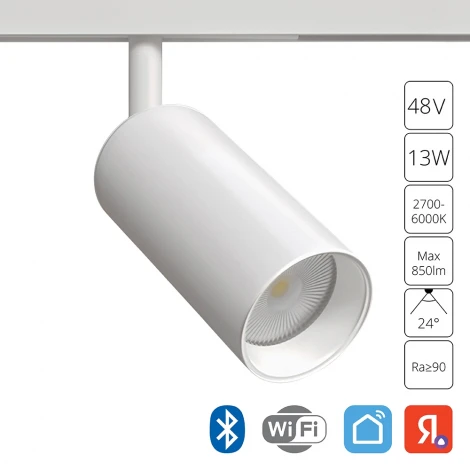 Магнитный трековый светильник 48V Arte Lamp Linea A4691PL-1WH (LED, управление смартфоном, умный дом - Алиса, Tuya Smart, круглые)