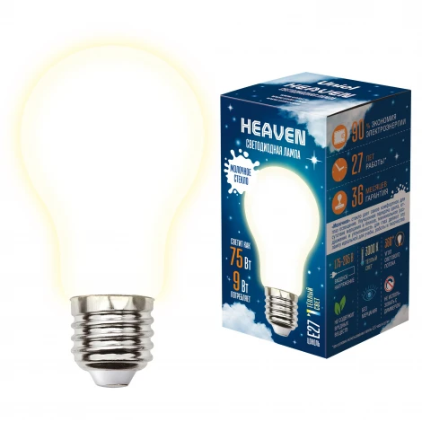 Лампочка светодиодная шар белая E27 9W 3000K Uniel LED-A60-9W/3000K/E27/FR GLH01WH