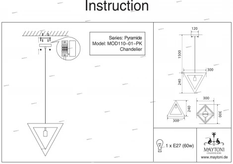 Подвесной светильник Maytoni Pyramide P110-PL-01-PK
