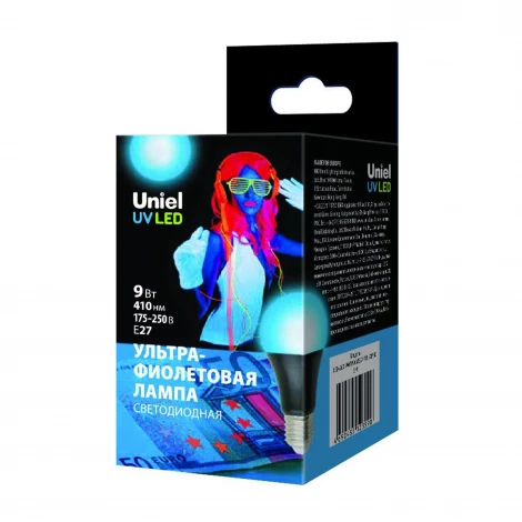 Лампочка светодиодная шар синяя E27 9W Uniel LED-A60-9W/UVAD/E27/FR PLZ07BK