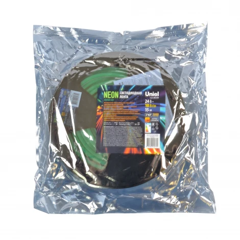Светодиодная гибкая герметичная лента Neon 15 м. Neon ULS-N11-2835-120LED/m-8mm-IP67-DC24V-10W/m-15M-GREEN катушка в герметичной упаковке