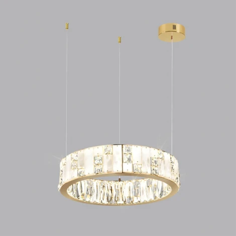 Подвесной светильник Odeon Light Crossa 5072/60L золото/прозрачный/белый/металл/хрусталь/алебастр LED 60W 3700K (220V, кольцо)