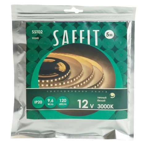 Лента светодиодная SST02 120SMD(2835)/м 9.6Вт/м 12V 3000К IP20 Saffit 55240