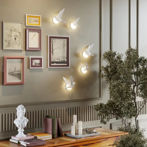 Настенный светильник Odeon Light Colombella 4341/3WLA белый гипс IP20 LED 3W HIGHTECH (левый) (220V, птички)