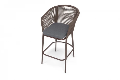 "Марсель" стул барный плетеный из роупа, каркас из стали коричневый (RAL8016) муар, роуп коричневый круглый, ткань темно-серая 027 NEW 4SIS MAR-BCH-st002 RAL8016 Mua brown(D-gray027)